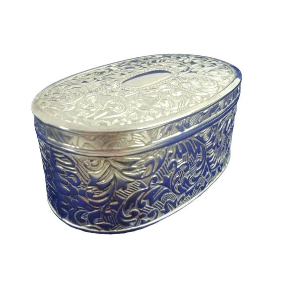 Trinket Vanity Jewelry Earring Box Embossed Metal Scroll Design Velvet Lined - Picture 6 of 12